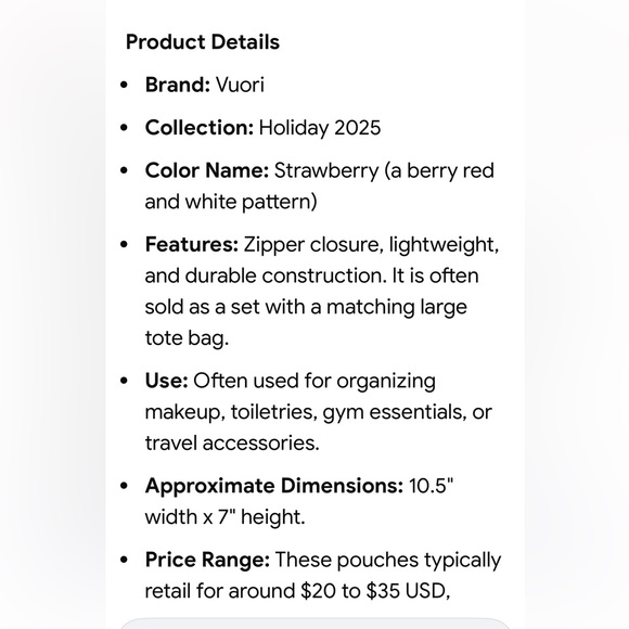 VUORI Lmt Edition Holiday 25 Strawberry Pouch. New with Tags - Picture 10 of 10